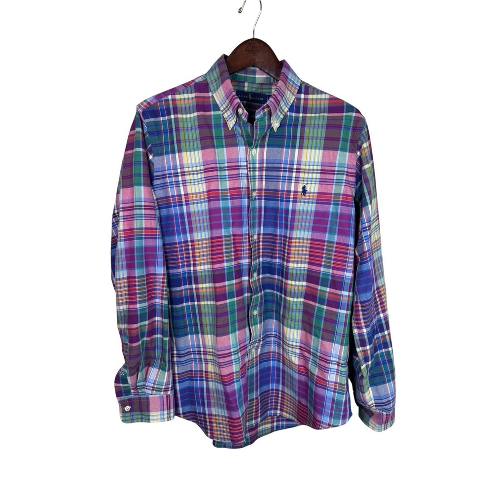 Ralph Lauren Shirt Mens Large Plaid Long Sleeve Polo Button Down Oxford Pastel